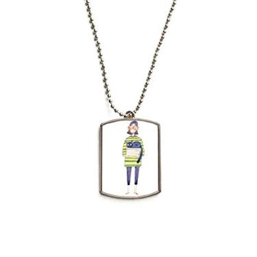 Imagem de DIYthinker Miaoji Pintura Gato Meganekko Menina Corrente de Aço Inoxidável Pingente Colar para Animais de Estimação