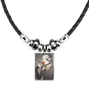 Imagem de DIYthinker Colar de aquarela de gato preto de beleza estilo chinês joia Torque pingente de corda de couro