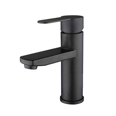 Imagem de Torneira misturadora para banheiro, torneira misturadora para pia de banheiro com alça única e preto fosco, torneira misturadora para lavatório, torneira moderna para pia de banheiro de aço inoxidável, com tubo de entrada