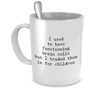 Imagem de Canecas de café sarcásticas para mãe – Used To Have Functioning Brain Cells But Traded For Children – Caneca divertida de presente para mãe