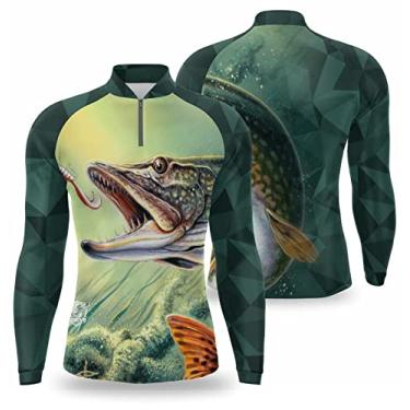 Imagem de Camiseta de pesca com proteção UV Camisa manga Longa absrove suor com filtro solar fator 50 Gênero:Masculino;Cor:Verde;T