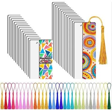 Imagem de Marcador de Página Em Branco para Sublimação de 30 Peças Marcador de Página de Sublimação Dupla Face Com Borlas Coloridas DIY Marcador de Página para Formatura do Dia Dos Namorados Aniversário Artes