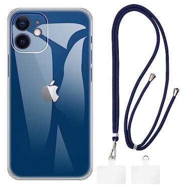 Imagem de Shantime Capa para iPhone 12 5.4 + cordões universais para celular, pescoço/alça macia de silicone TPU capa protetora para iPhone 12 Mini (5,4 polegadas)