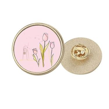 Imagem de Windll Tulip House Brooch Clip de broche dourado de metal redondo, Medium, não aplicar