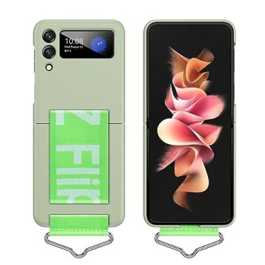 Imagem de Estojo com alça de mão para Samsung Galaxy Z Flip 3 4 5G ZFlip3 ZFlip4 Anel de pulseira dobrável Luxo Folding Back Protection Cover, Verde Claro, Para Samsung Z Flip4