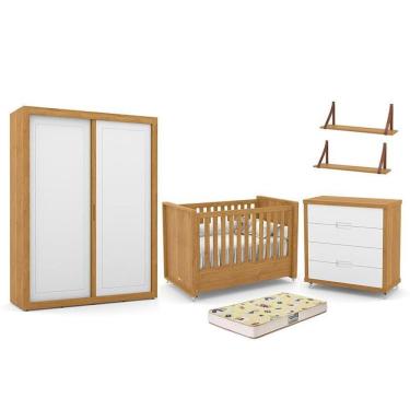 Imagem de Dormitório Tutto New 2 Portas, Cômoda, Berço com Colchão D18 e Prateleiras - Matic Móveis 