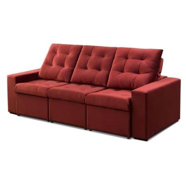 Imagem de Sofá Retrátil E Reclinável 3 Lugares Com Pillow Top Veludo 1,20m Aquiles Cor: vermelho Vermelho