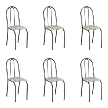 Imagem de Kit 6 Cadeiras de Cozinha Califórnia Estampado Rattan Bege Pés de Ferro Preto - Pallazio