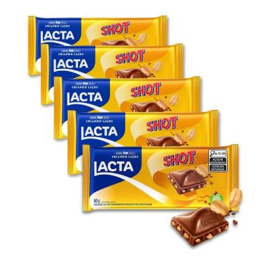 Imagem de Chocolate Shot com Amendoim Lacta Kit 5 barras de 80g