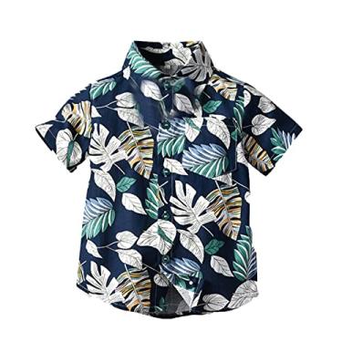 Imagem de Camiseta infantil awaiian Shirt Boys Button Down Shirt manga curta verão praia camisa camisas tropicais para meninos férias, Preto, 2-3 Anos