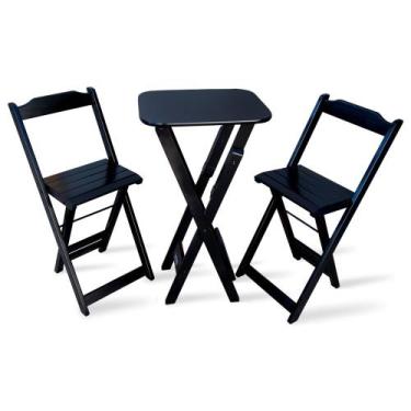 Imagem de Jogo De Bistro Com 2 Cadeiras De Madeira Para Area De Lazer - Preto -