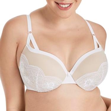 Imagem de Maidenform Sutiã feminino com aro, Love the Lift Suavizante Lace Demi, sutiã push-up para mulheres, Branco/Paris Nude renda com tiras, 40C