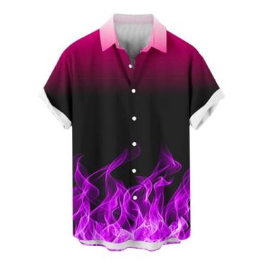 Imagem de Camisetas masculinas gola alta para homens manga curta fogo gráfico cardigã inverno outono 2024 moderno, K-579 Roxo, P