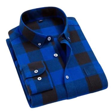 Imagem de Camisa xadrez masculina de flanela outono slim manga longa formal para negócios camisas quentes, T0c01022, 3G