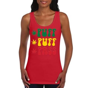 Imagem de Camiseta regata feminina Puff Puff Pass 420 Weed Lover Pot Leaf Smoking Marijuana Legalize Cannabis Funny High Pothead, Vermelho, M