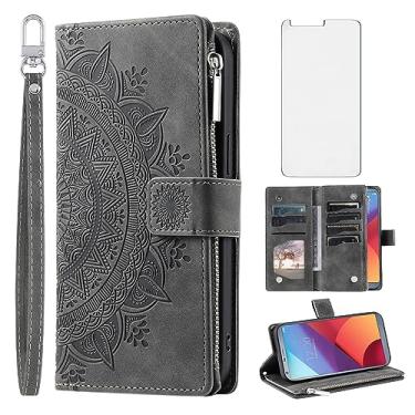 Imagem de Asuwish Capa de telefone para LG G6 capa carteira com protetor de tela de vidro temperado alça de pulso mandala flor flip zíper titular cartão celular LGG6 ThinQ LG6 Thin Q G 6 Plus G6+ 6G VS988 H872