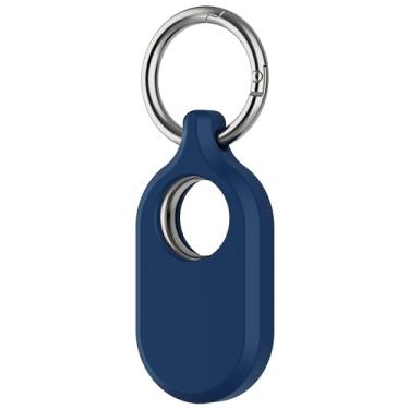 Imagem de DLENP Capa compatível com Samsung Galaxy Smart Tag 2, [1 unidade] Capa protetora de silicone resistente a arranhões com chaveiro para chaves, carteira, bagagem, animais de estimação (azul)