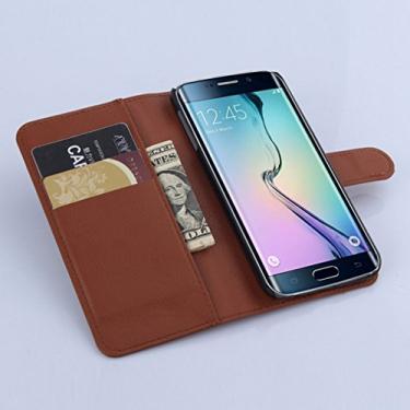 Imagem de Capa carteira para Samsung Galaxy S6 EDGE, capa carteira flip de couro PU premium com compartimento para cartão, suporte e fecho magnético [capa interior à prova de choque de TPU] Compatível com