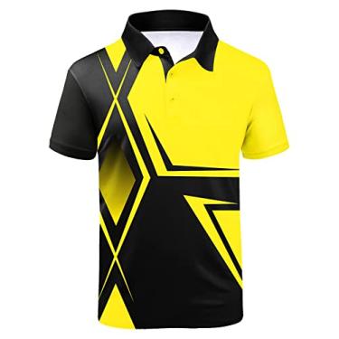 Imagem de SECOOD Camisa polo masculina com absorção de umidade, manga curta, golfe, tênis, étnica, camiseta casual, B02-p0048-amarelo, GG