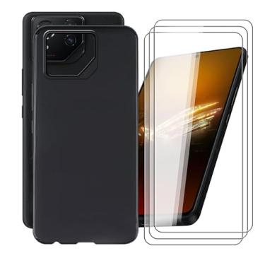 Imagem de AQGGIIXY Capa de telefone para Asus ROG Phone 8 Pro (6,7 polegadas), com 3 x películas de vidro temperado, capa de TPU (poliuretano termoplástico) preto ultrafino macio antiarranhões à prova de choque