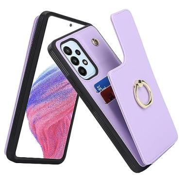 Imagem de Lipvina Capa para Samsung Galaxy A53 5G com porta-cartão, capa carteira para Galaxy A53 5G para mulheres, porta-cartão de crédito, suporte de anel, capa carteira de telefone 6,5 polegadas (roxa)