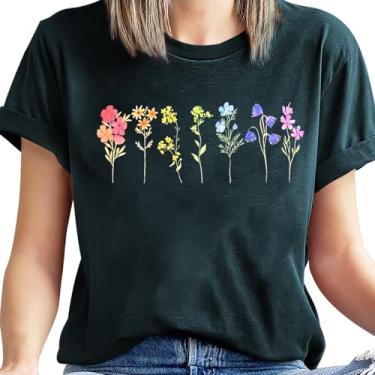 Imagem de Camiseta feminina orgulho linda flor silvestre LGBT orgulho mês camiseta flor gay LGBTQ Pride Ally Tees, Verde, GG
