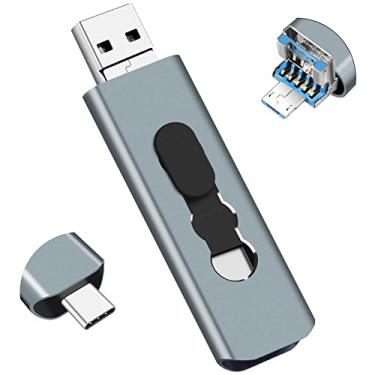 Imagem de Flash Drive 3 em 1 de 256 GB, pen drive USB 3.0 para telefones Android/tablets/PC/Mac, polegar de armazenamento de dados externo OTG com 3 portas (USB C, microUSB, USB-A) para Samsung Galaxy e mais