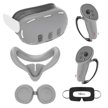 Imagem de Relohas Deluxe 5 em 1 acessórios de silicone para Meta Quest 3, conjunto de capa protetora VR, capa de controle, capa VR, capa facial, presentes para Natal e Halloween (cinza PT)