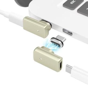 Imagem de HESKUL Adaptador magnético USB C 90 graus, 140 W, 24 pinos, pacote com 2 40 Gbps USB4 para MacBook Pro, iPhone 15, laptops, tablets