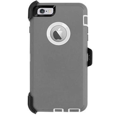 Imagem de Ai-case Protetor de tela integrado resistente 4 em 1 Capa resistente à prova de choque com suporte para iPhone 6/6S Plus, Grey/White