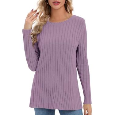 Imagem de Urban CoCo Blusa feminina de manga comprida com gola redonda 2024 primavera túnica moletom casual suéter pulôver camisetas, Damasco rosa, P