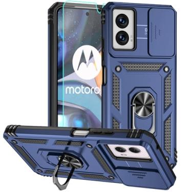 Imagem de Capa para Moto G Power 5G 2024, capa de telefone de plástico rígido com amortecedor de borracha de silicone com [capa de lente de câmera deslizante] [anel giratório de 360°] [protetor de tela HD] para