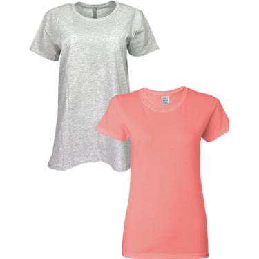 Imagem de Gildan Camiseta feminina de algodão pesado, estilo G5000L, pacote com 2, Cinza/coral, P