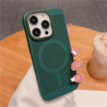 Imagem de Capa magnética de grade de malha de dissipação de calor ultrafina para iPhone 15 13 12 14 11 Pro Max Matte Hard Steel Magsafing Cove, verde escuro, para iPhone 12 Pro
