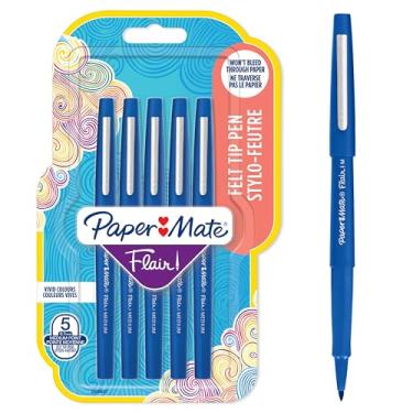 Imagem de Paper Mate Canetas com ponta de feltro Flair | Ponta média (0,7 mm) | Azul | 5 unidades