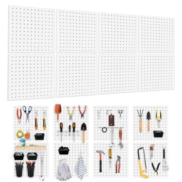 Imagem de Dobures 8 peças Pegboard, Pegboard de metal, organizador de parede de Pegboard, sistema de armazenamento de pegboard para bancada, loja, galpão modular Peg Board Organizer Board Kit