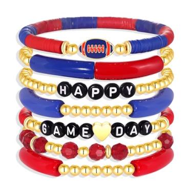 Imagem de JERTOCLE Pulseira feminina de futebol com contas Heishi Happy Game Day Pulseira elástica esportiva futebol amuleto acessórios para o dia do jogo roupa futebol mãe joias presentes, One Size, Sem Pedra