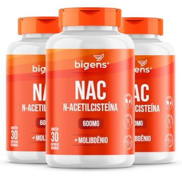 Imagem de NAC N-acetilcisteína 600mg + molibdênio, Biogens, Kit 3x 30 cápsulas veganas