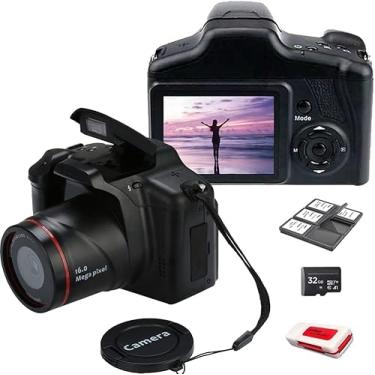 Imagem de eDealz Câmera digital, câmera fotográfica de 16 MP, mini câmera SLR digital, sensor CMOS 2,4 polegadas TFT LCD compacta com cartão SD de 32 GB, suporte de cartão, leitor de cartão, vídeo com zoom