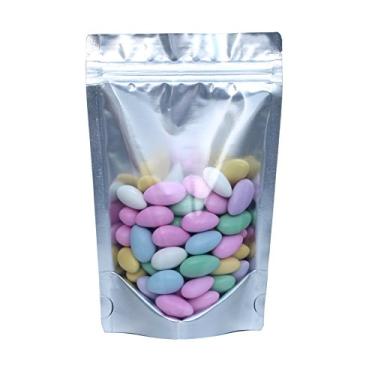 Imagem de AwePackage Bolsa com zíper hermético de 12,7 cm x 20,3 cm – Bolsa com zíper frontal transparente e traseira de alumínio selável com zíper, Claer/Silver, 100, 1