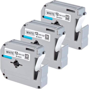 Imagem de Kit com 3 Fita Rotuladora Ribbon Preto Compatível com MK231 12mm Branc