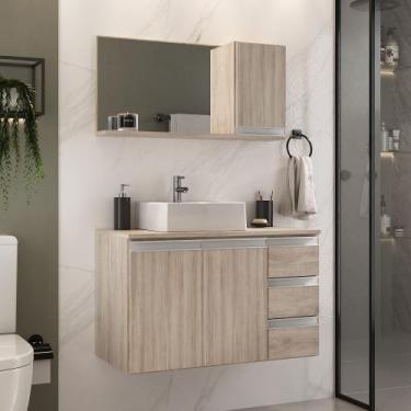 Imagem de Conjunto gabinete banheiro completo prisma 80cm madeirado inteiro - MO