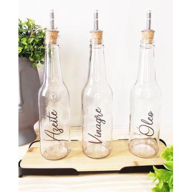 Imagem de Kit Porta Azeite, Óleo e Vinagre  03 Frascos de Vidro 355ml com Bico D
