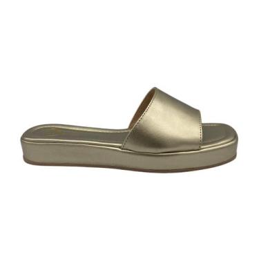 Imagem de Tamanco Feminino Confortável Flatform LiaMalia, Dourado, 35