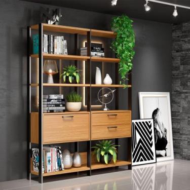 Imagem de Kit com 2 Estantes Multiuso 1,44m Prateleiras Porta Gavetas 100% MDF E