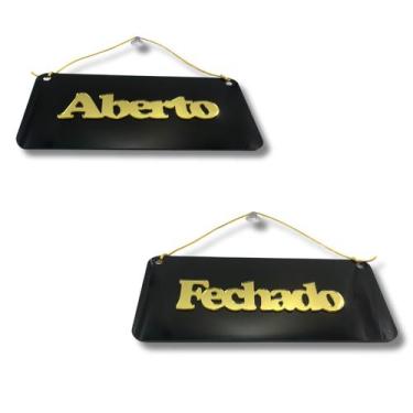 Imagem de Aberto/Fechado em Acrílico - Preto com Dourado - Lm Balcoes