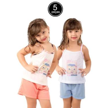 Imagem de Kit 5 Pijamas Malha Alça Infantil Curto Short e Regata - WLS Modas, GG