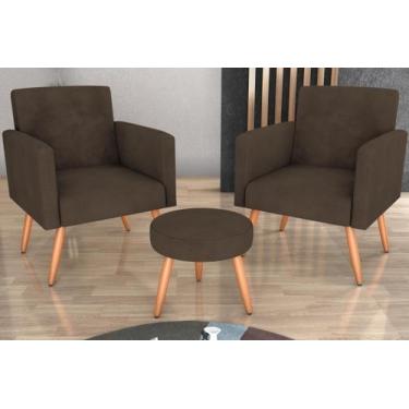 Imagem de Kit 2 Poltronas + Puff Dallas Suede Marrom B256 - Matrix - LM DECOR