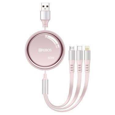 Imagem de Cabo Turbo Longo 3 em 1 Micro-USB Type-C Lightning 1 Metro Tipo C - Hr