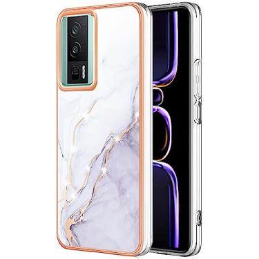 Imagem de Dinglijia Capa de design fino para Xiaomi Poco F5 Pro 5G, TPU macio IMD padrão mármore proteção aprimorada para câmera e tela meninas e mulheres capa moderna para Xiaomi Poco F5 Pro 5G, YBBK branco